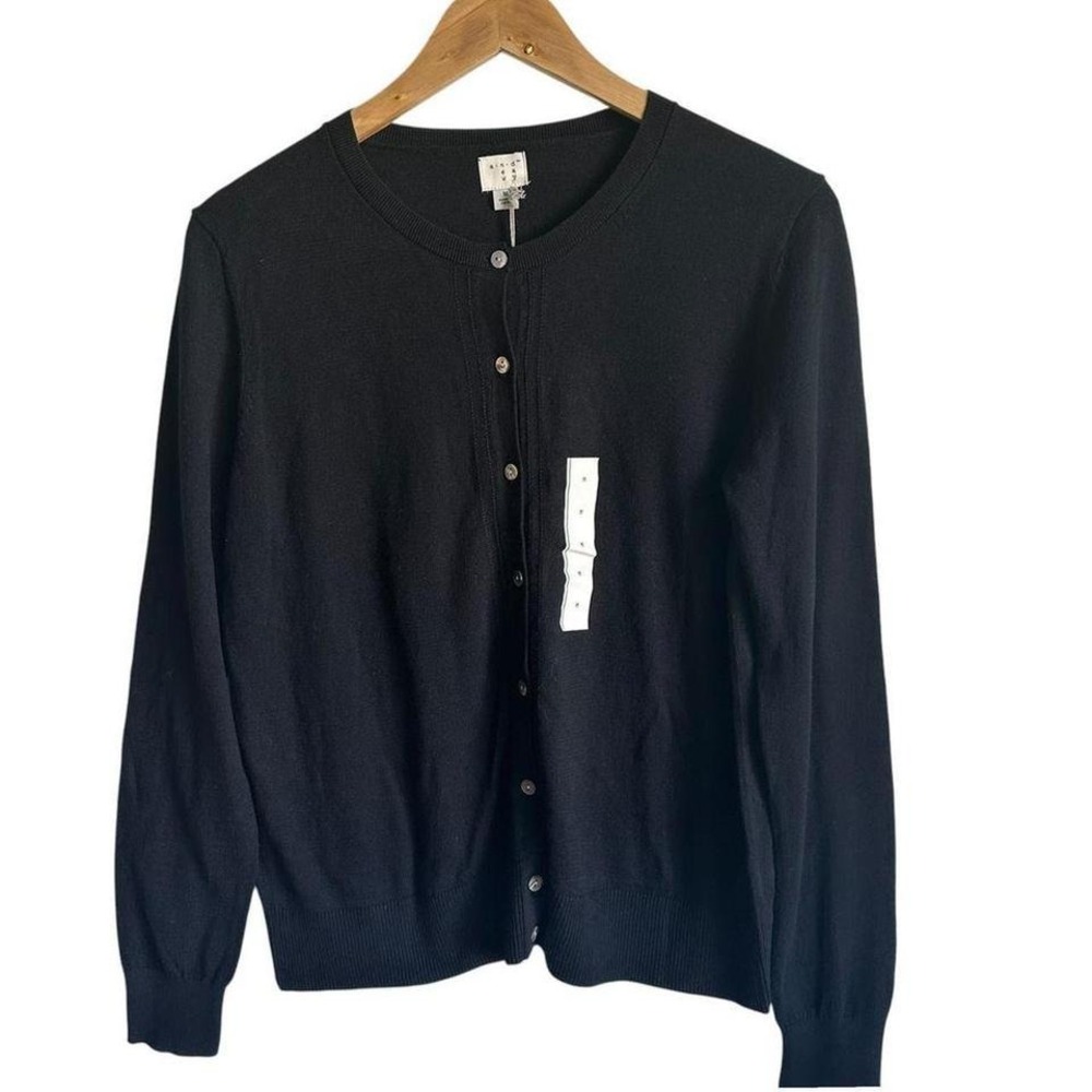 A New Day Cardigan Sweater Black‎ Medium Goth Grandma Cabin Knit Lightweight NWT
